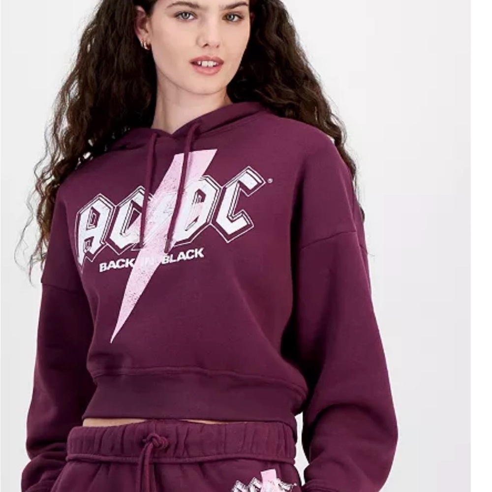 Grayson Threads AC/DC Hoodie Maroon Graphic Pullover Small Rock Band Sweatshirt